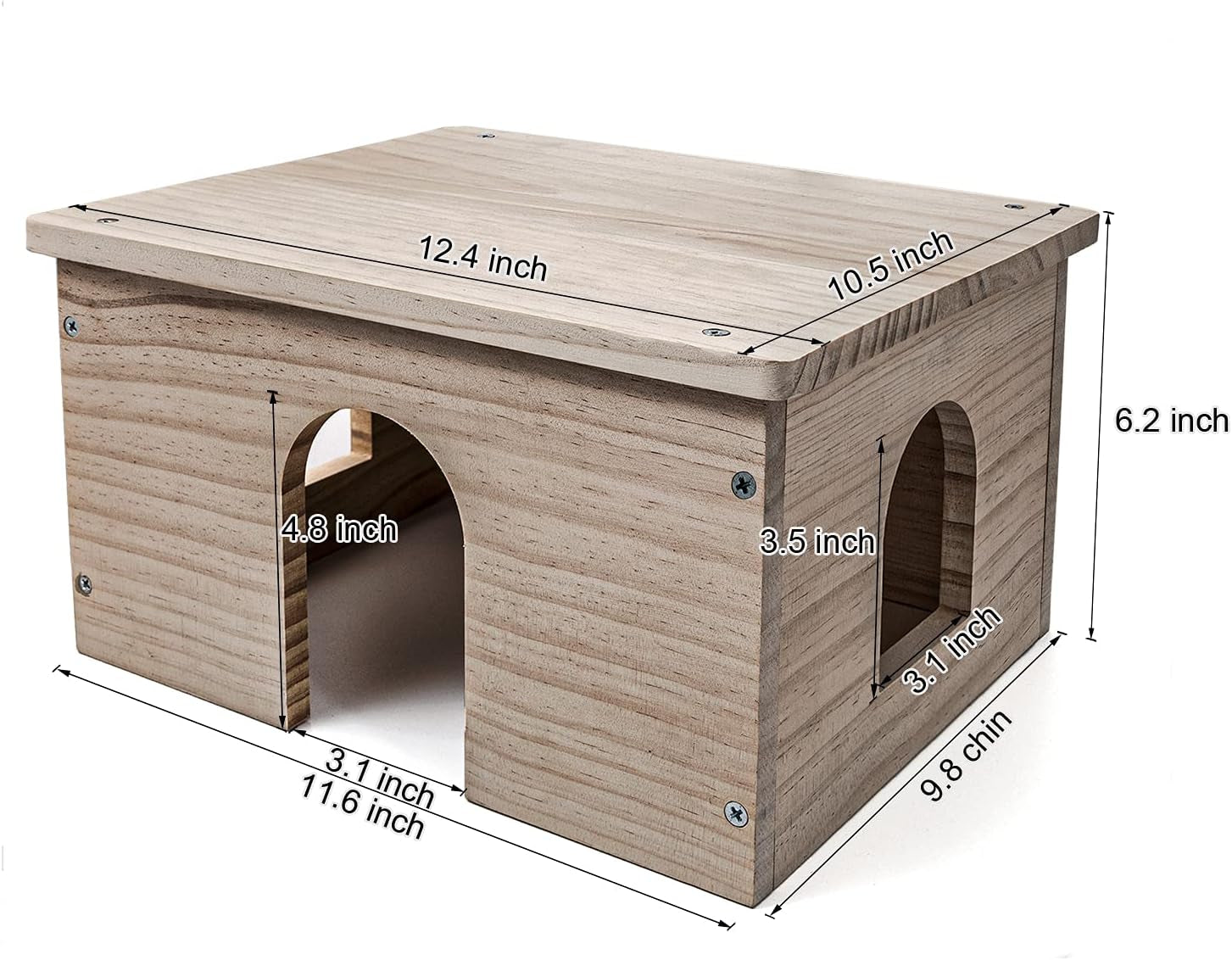 Guinea Pigs Wood House with Window, Small Animals Hut Hideout, Natural Habitat Cage for Guinea Pigs, Hamsters, Chinchillas (Hut Hideout #02)